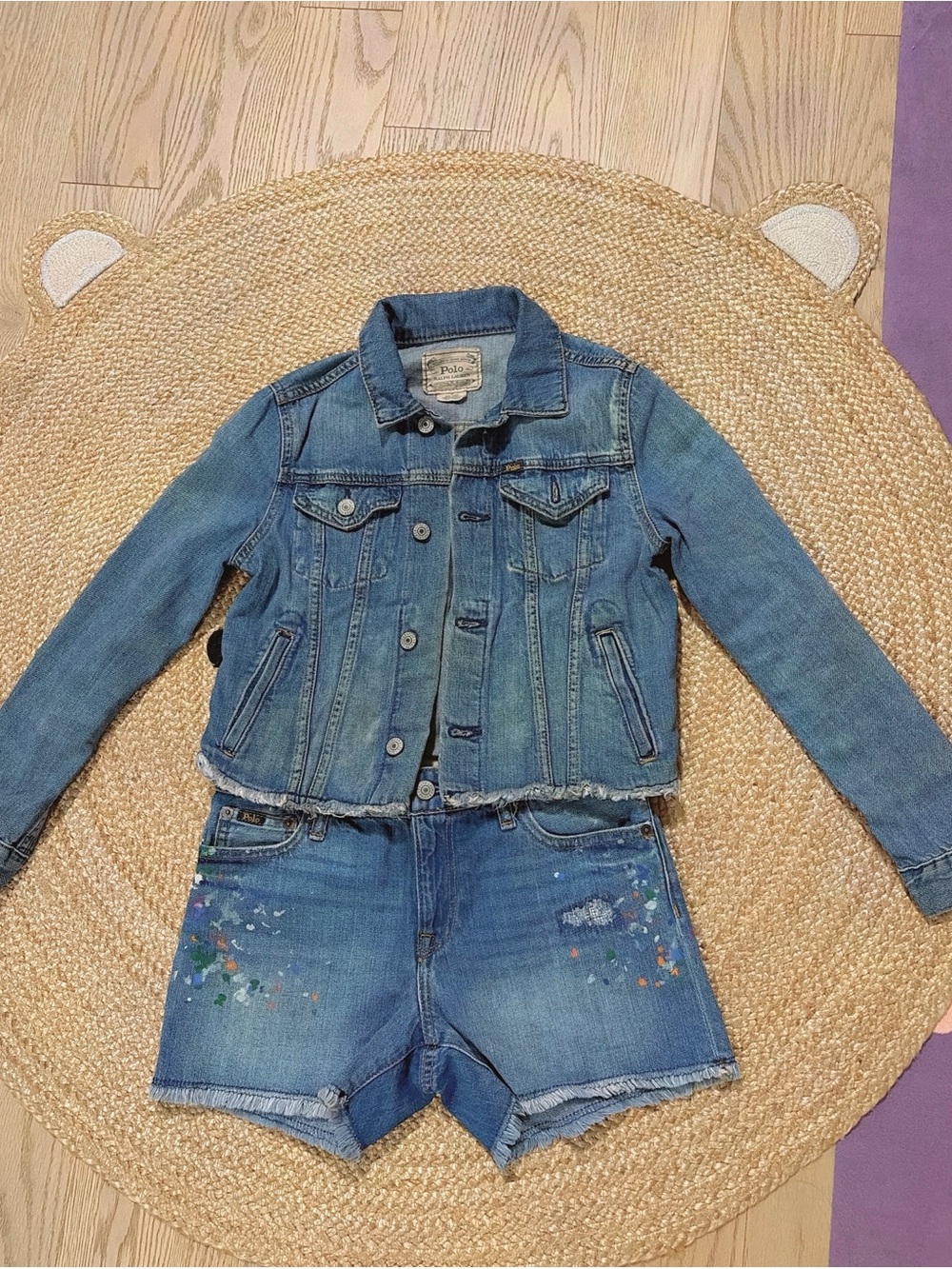 Ralph Lauren Blue Denim Jacket with Painted-Accent Shorts Set